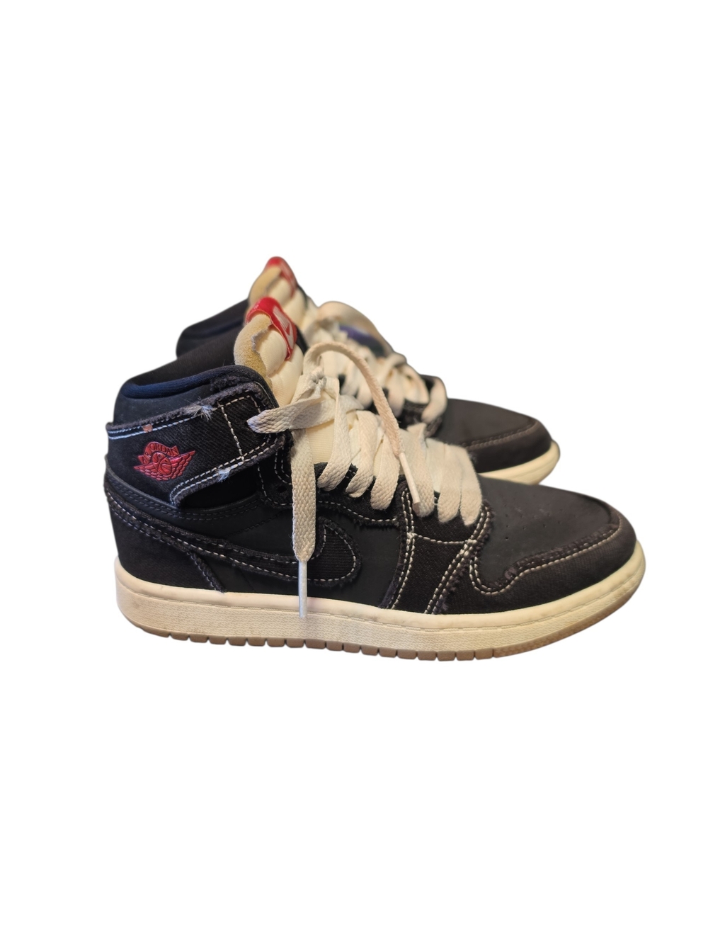 Niie/Jordan Youth Black High-Top Sneakers with Cream Laces and Red Logo Sz 1.5